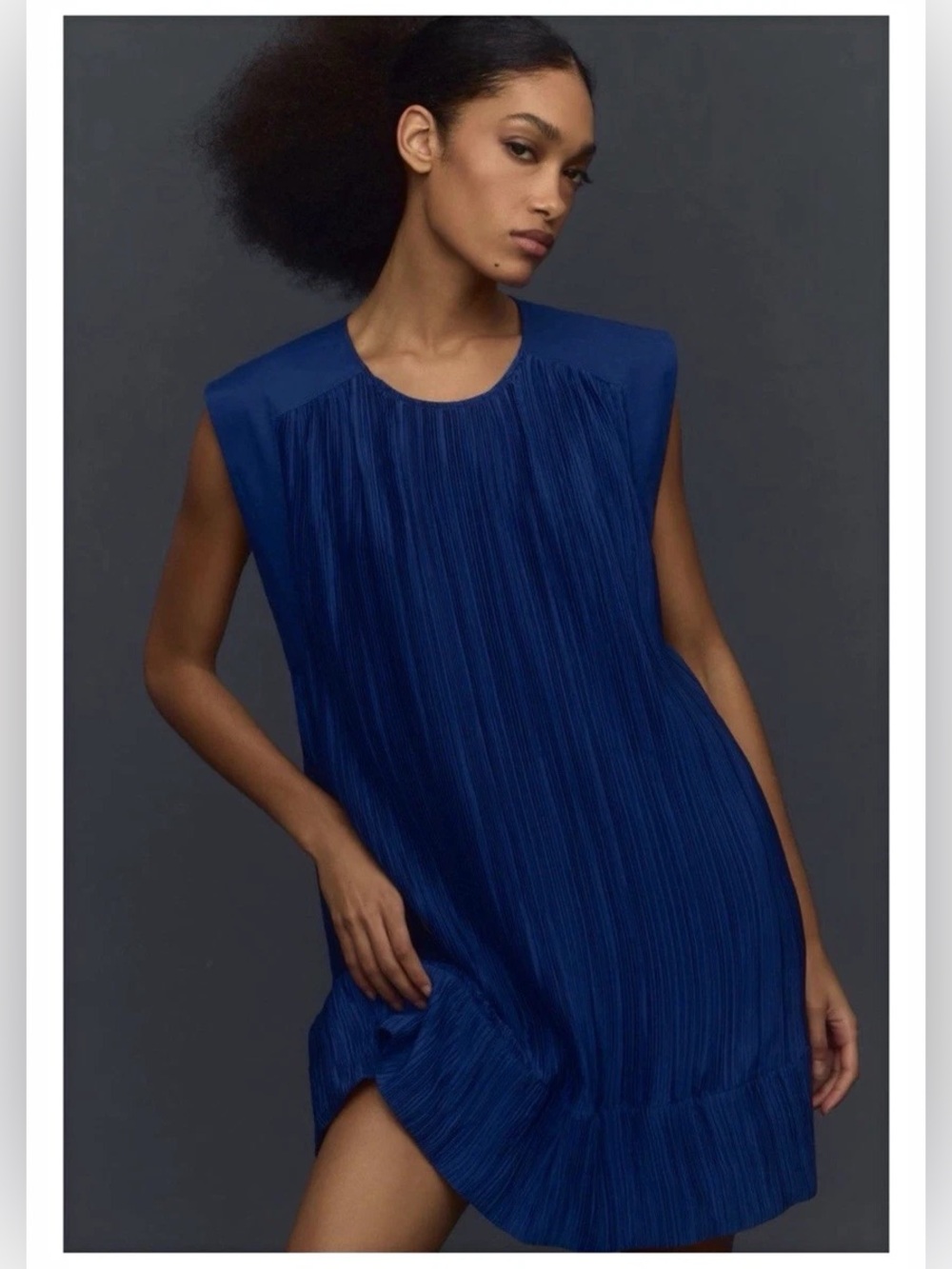 By Anthropologie Sleeveless Pleated Shift Dress in Deep Cobalt Blue